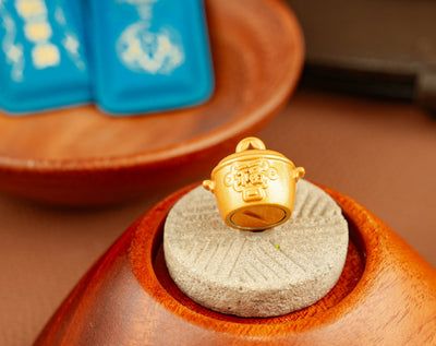Goodbye Single Amulet lake blue with Golden Fortune Pot