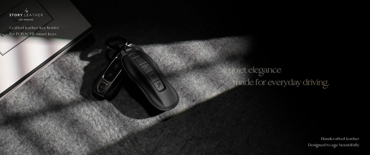 Black Leather Key Cover for Porsche Smart Key (Style C3)