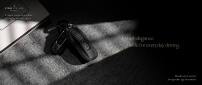 Black Leather Key Cover for Porsche Smart Key (Style C3)