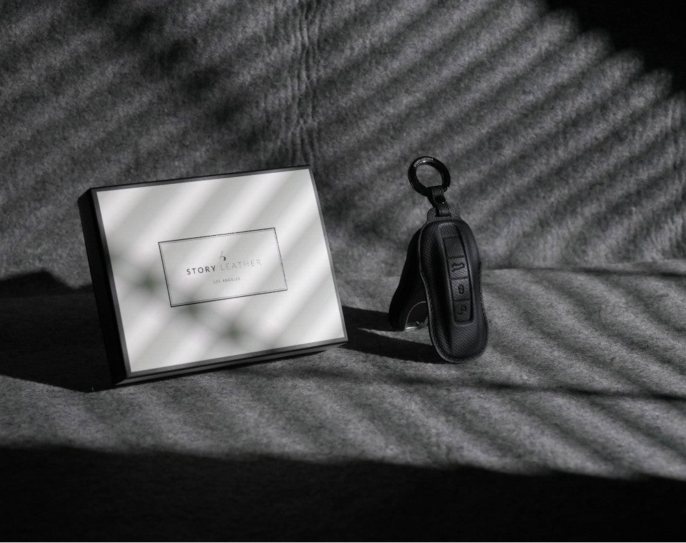 Black Leather Key Cover for Porsche Smart Key (Style C3)