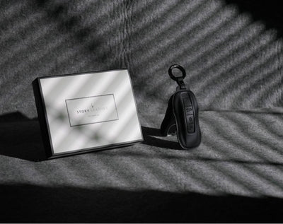 Black Leather Key Cover for Porsche Smart Key (Style C3)