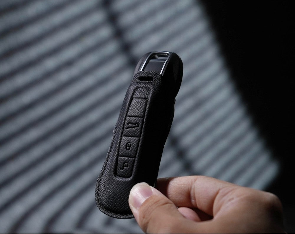 Black Leather Key Cover for Porsche Smart Key (Style C3)