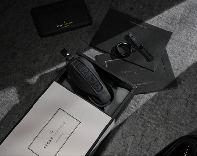Black Leather Key Cover for Porsche Smart Key (Style C3)