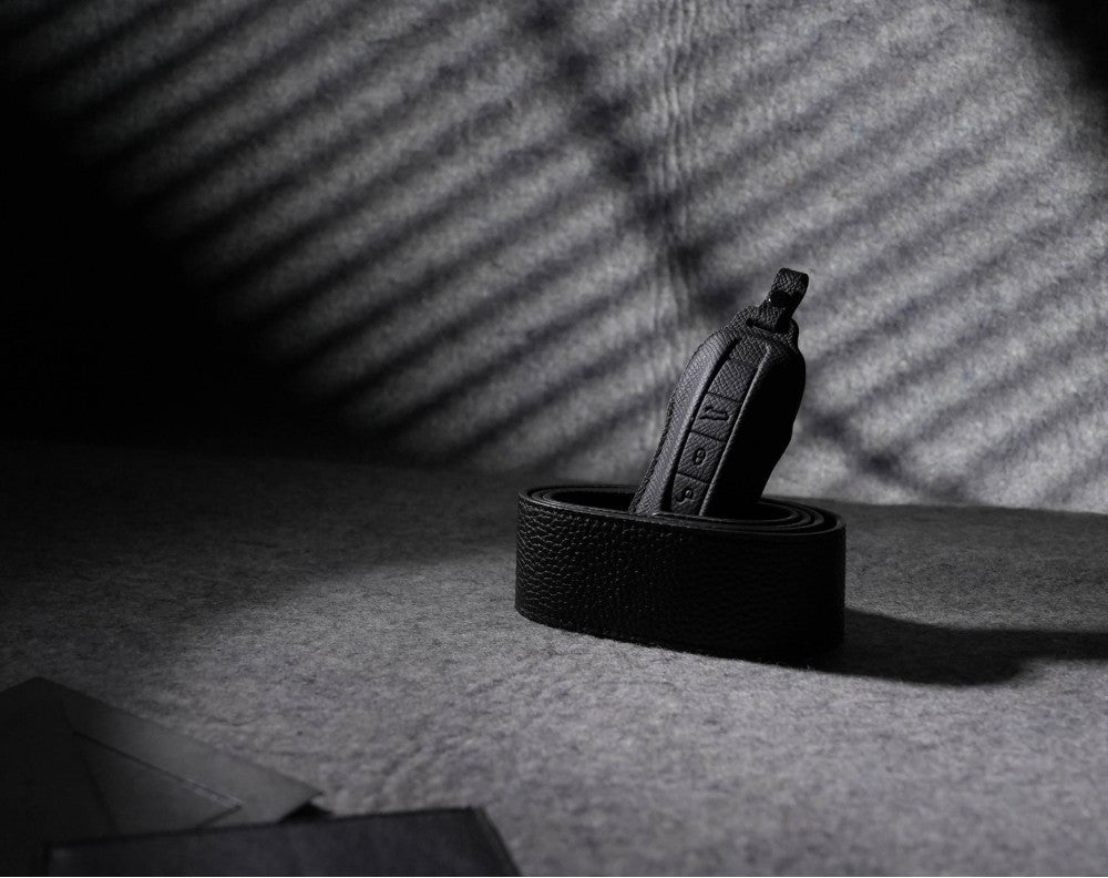 Black Leather Key Cover for Porsche Smart Key (Style C3)