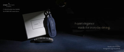 Blue Leather Key Cover for Porsche Smart Key (Style C3)