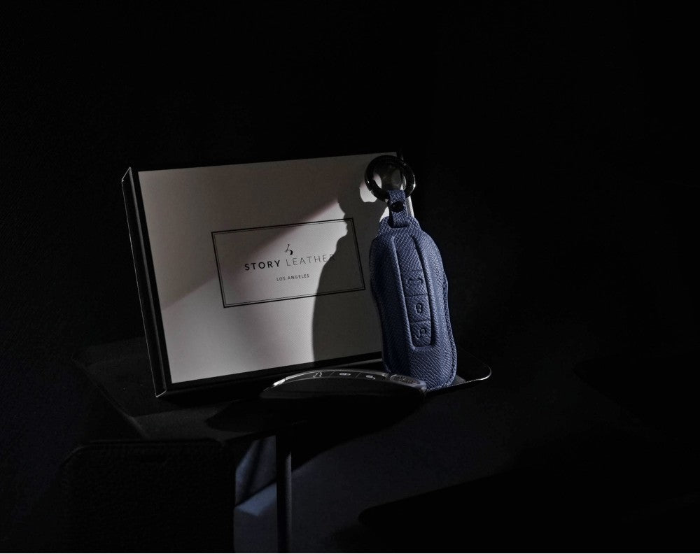 Blue Leather Key Cover for Porsche Smart Key (Style C3)