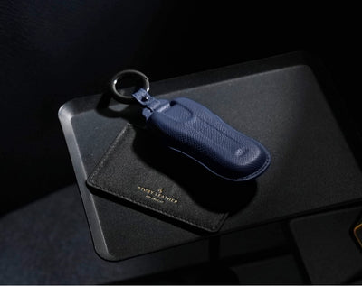 Blue Leather Key Cover for Porsche Smart Key (Style C3)