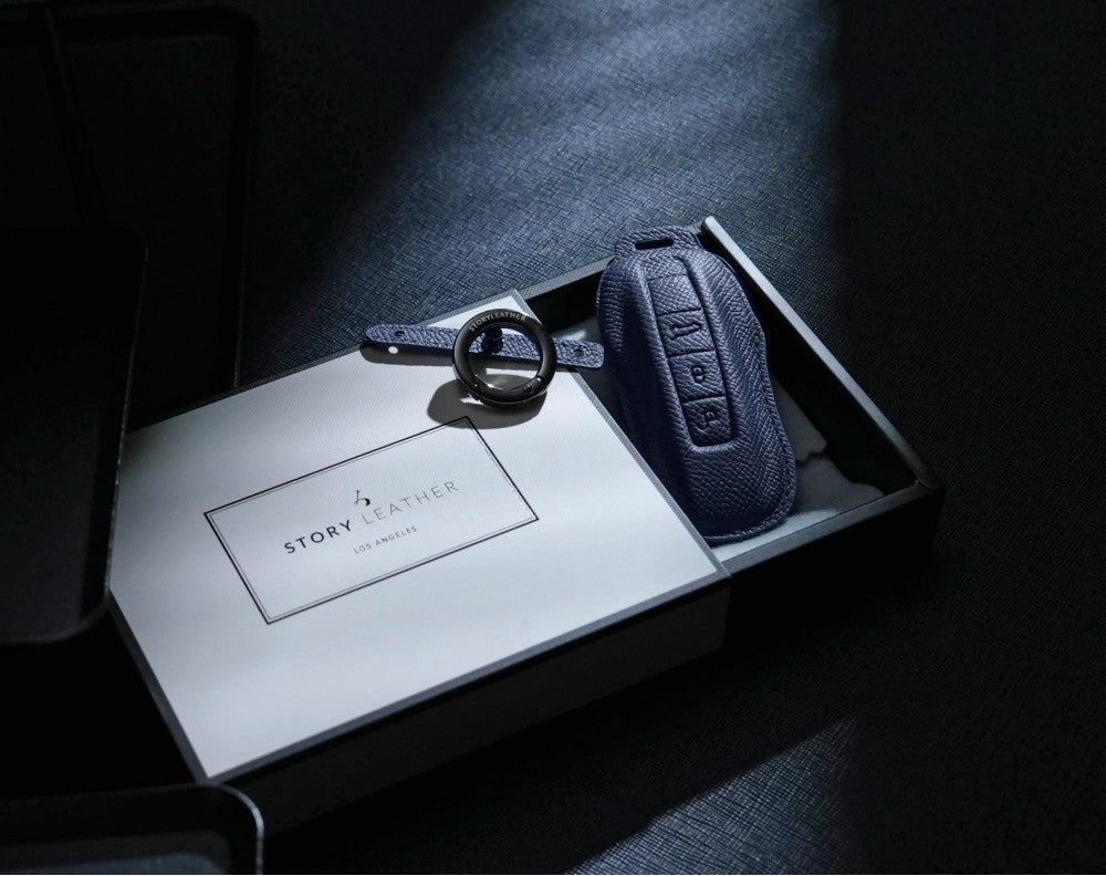 Blue Leather Key Cover for Porsche Smart Key (Style C3)