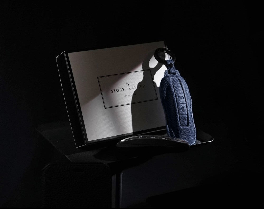 Blue Leather Key Cover for Porsche Smart Key (Style C3)