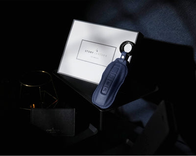 Blue Leather Key Cover for Porsche Smart Key (Style C3)