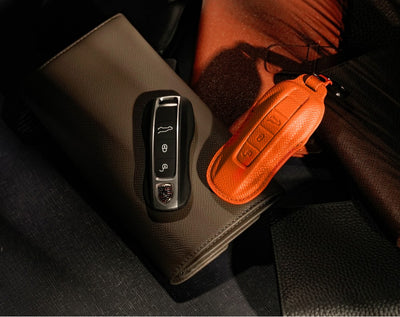 Orange Leather Key Cover for Porsche Smart Key (Style C3)