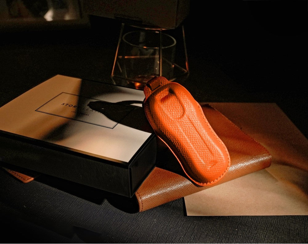Orange Leather Key Cover for Porsche Smart Key (Style C3)