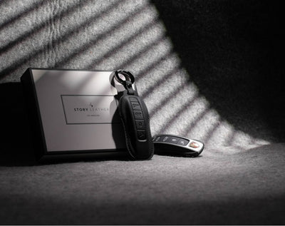 Black Leather Key Cover for Porsche Smart Key (Style C4)