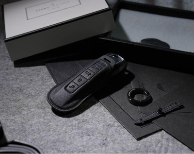 Black Leather Key Cover for Porsche Smart Key (Style C4)