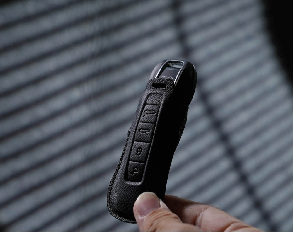 Black Leather Key Cover for Porsche Smart Key (Style C4)