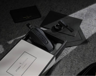 Black Leather Key Cover for Porsche Smart Key (Style C4)