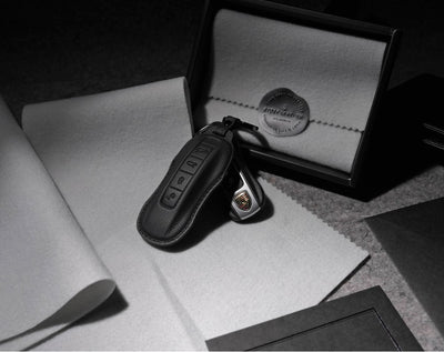 Black Leather Key Cover for Porsche Smart Key (Style C4)
