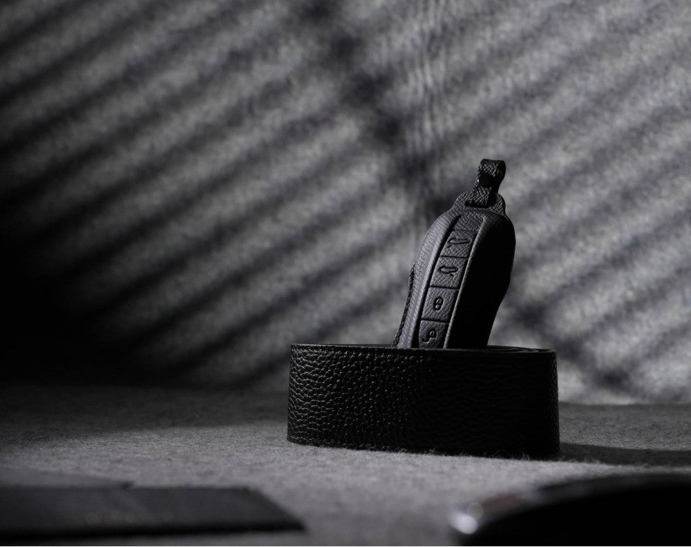 Black Leather Key Cover for Porsche Smart Key (Style C4)