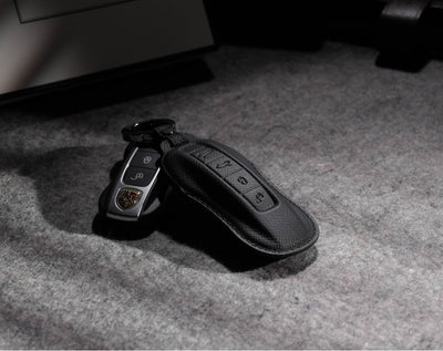 Black Leather Key Cover for Porsche Smart Key (Style C4)