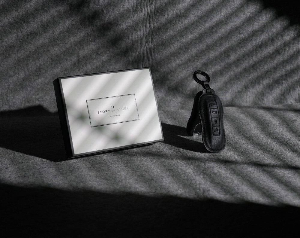 Black Leather Key Cover for Porsche Smart Key (Style C4)