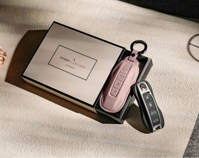 Pink Leather Key Cover for Porsche Smart Key (Style C4)