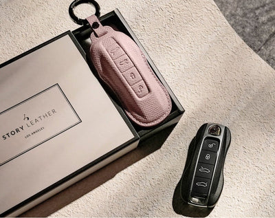Pink Leather Key Cover for Porsche Smart Key (Style C4)