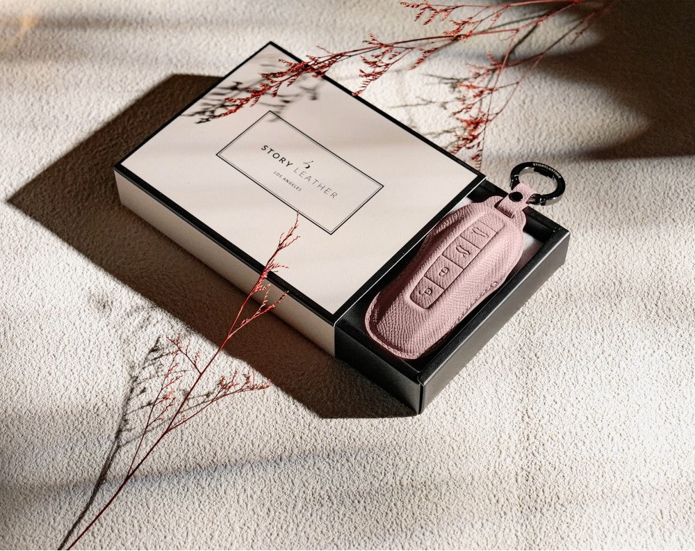 Pink Leather Key Cover for Porsche Smart Key (Style C4)
