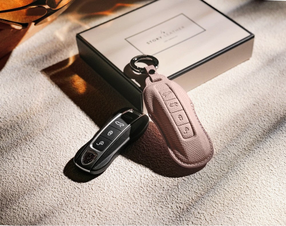 Pink Leather Key Cover for Porsche Smart Key (Style C4)