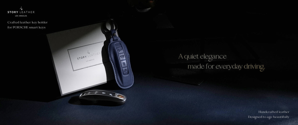 Blue Leather Key Cover for Porsche Smart Key (Style C4)
