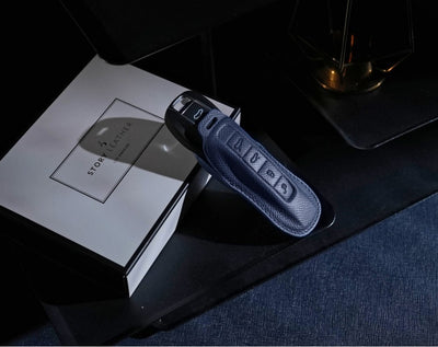 Blue Leather Key Cover for Porsche Smart Key (Style C4)