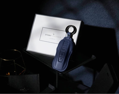 Blue Leather Key Cover for Porsche Smart Key (Style C4)
