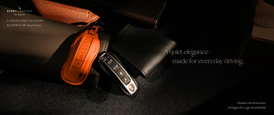 Orange Leather Key Cover for Porsche Smart Key (Style C4)