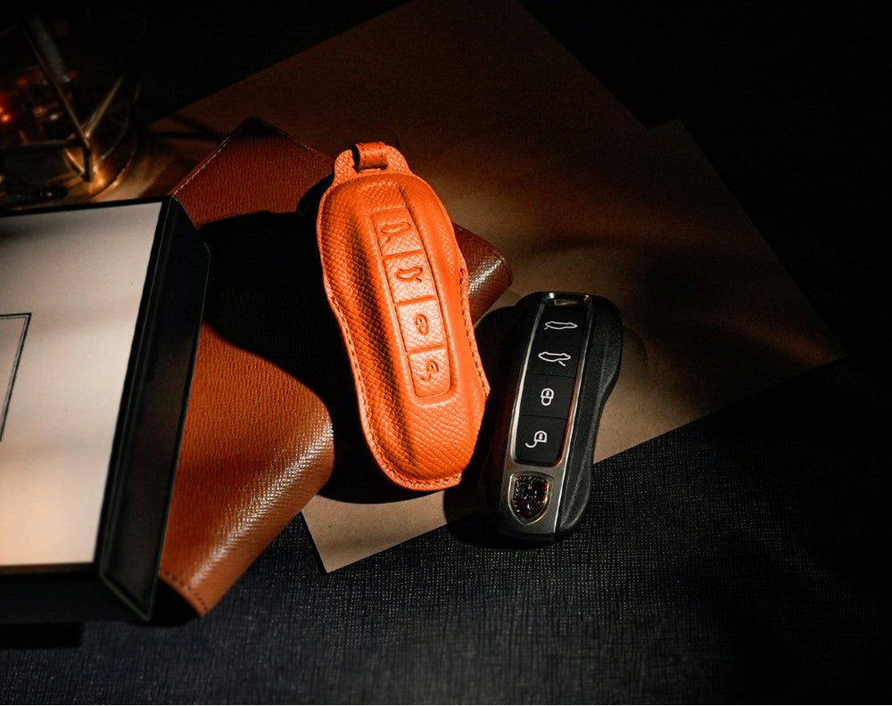 Orange Leather Key Cover for Porsche Smart Key (Style C4)