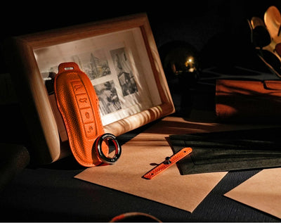 Orange Leather Key Cover for Porsche Smart Key (Style C4)