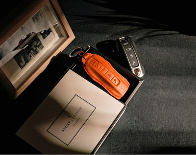 Orange Leather Key Cover for Porsche Smart Key (Style C4)