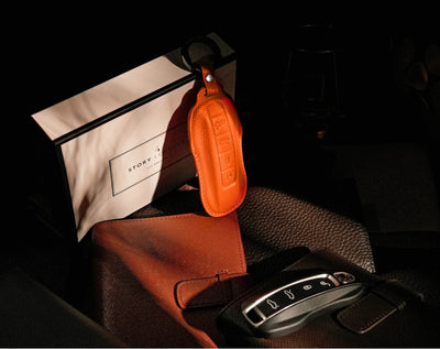 Orange Leather Key Cover for Porsche Smart Key (Style C4)