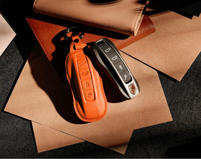 Orange Leather Key Cover for Porsche Smart Key (Style C4)
