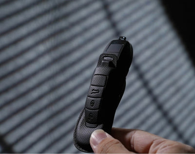 Black Leather Key Cover for Porsche Smart Key (Style O3)