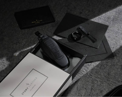 Black Leather Key Cover for Porsche Smart Key (Style O3)