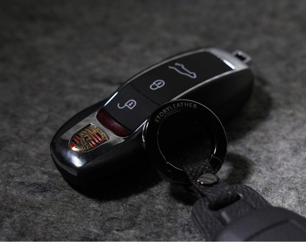 Black Leather Key Cover for Porsche Smart Key (Style O3)