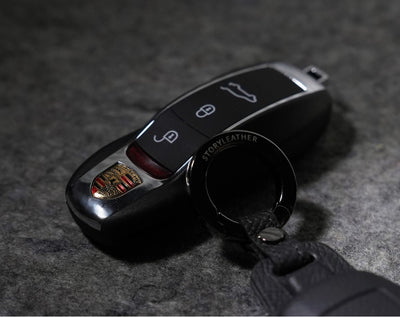 Black Leather Key Cover for Porsche Smart Key (Style O3)