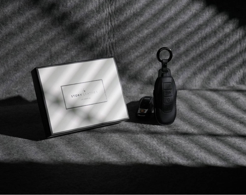 Black Leather Key Cover for Porsche Smart Key (Style O3)