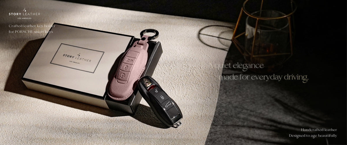 Pink Leather Key Cover for Porsche Smart Key (Style O3)