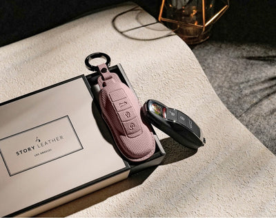 Pink Leather Key Cover for Porsche Smart Key (Style O3)