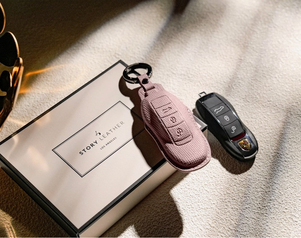Pink Leather Key Cover for Porsche Smart Key (Style O3)