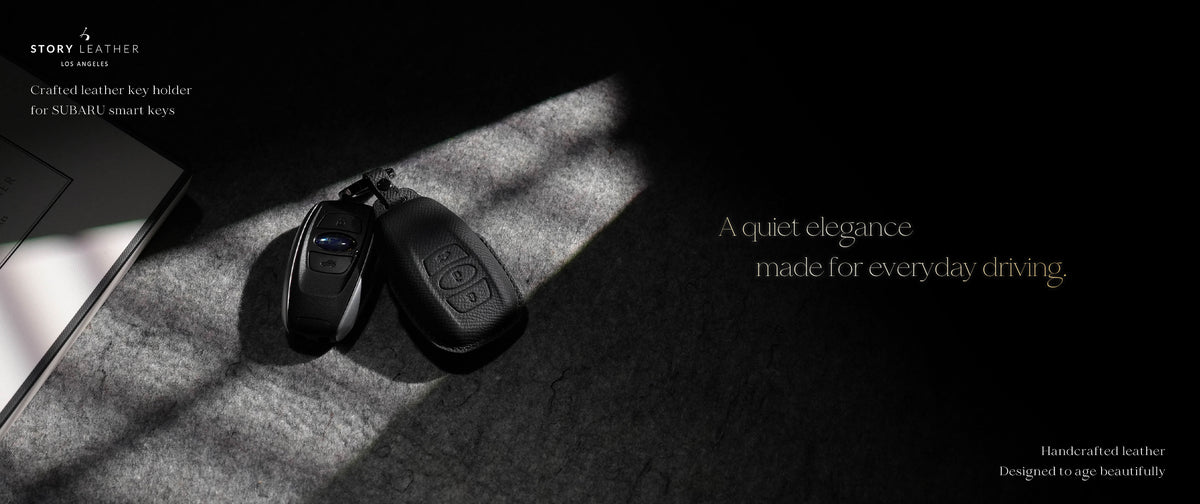 Black Leather Key Cover for Subaru Smart Key (Style O3)