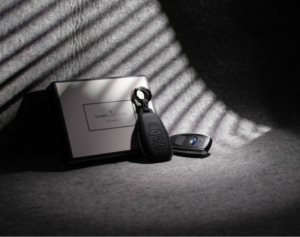 Black Leather Key Cover for Subaru Smart Key (Style O3)