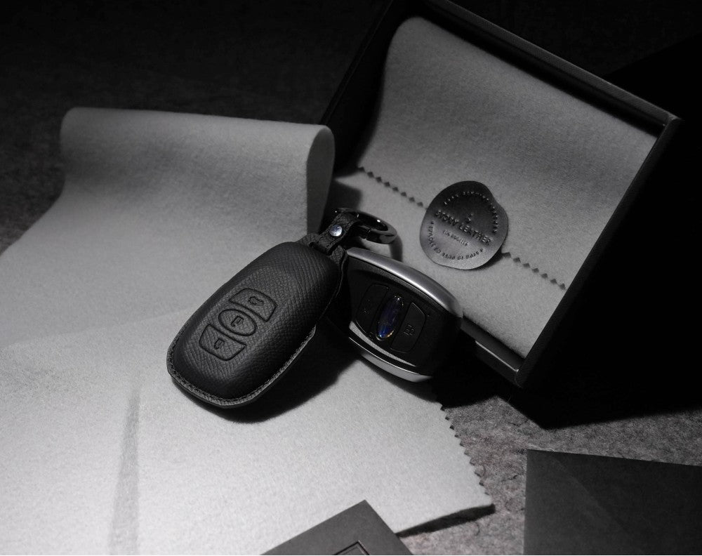 Black Leather Key Cover for Subaru Smart Key (Style O3)