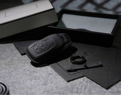 Black Leather Key Cover for Subaru Smart Key (Style O3)