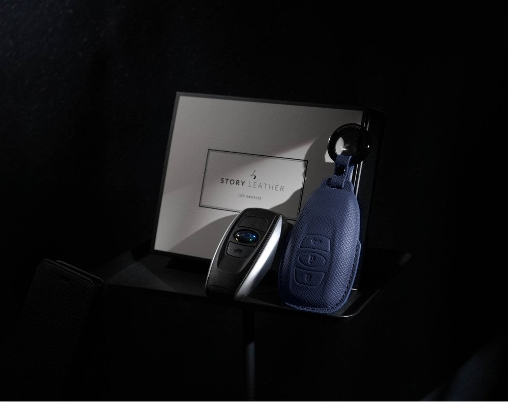 Blue Leather Key Cover for Subaru Smart Key (Style O3)